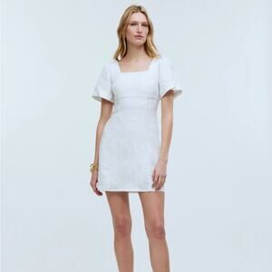 Madewell Linen Square Neck Short Sleeve Mini SZ 8 Little White Dress Bride Smock